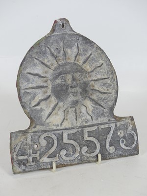 Lot 88 - A lead Sun Alliance fire mark, No. 425573, h.19cm