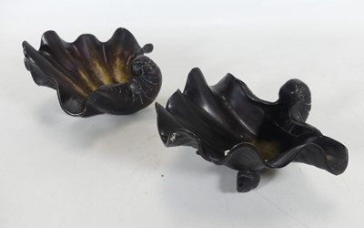 Lot 98 - A pair of patinated bronze scallop shell...
