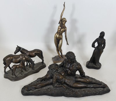 Lot 107 - A bronzed composite figure group of a courting...