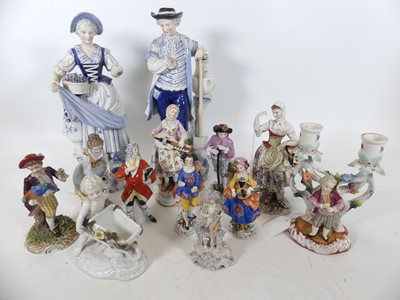 Lot 110 - A collection of continental porcelain figures,...