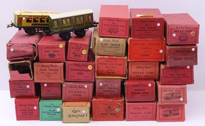 Lot 191 - One tray containing Hornby 0 gauge wagons,...