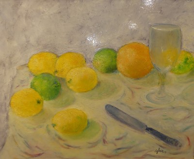 Lot 1019 - Contemporary school - Still life with fruit,...