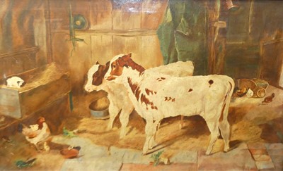 Lot 1020 - W. Freeman(?) - Farm animals in an interior,...