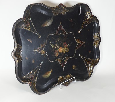 Lot 152 - A Victorian black lacquered papier mache tray...
