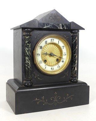 Lot 161 - A late 19th century black slate mantel clock...