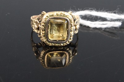 Lot 335 - A Victorian yellow metal citrine set mourning...