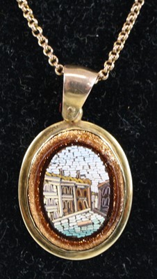 Lot 355 - A yellow metal micro mosaic pendant on 9ct...