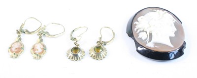 Lot 357 - A pair of rolled gold and paste set earrings,...