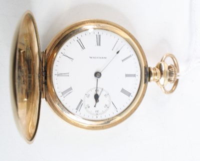 Lot 361 - A Waltham gold plated full hunter pocket watch...
