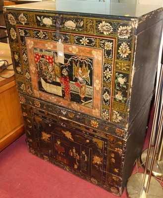 Lot 1229 - A matched pair of Eastern black painted and...