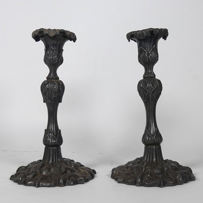 Lot 257 - A pair of silver plated table candlesticks,...