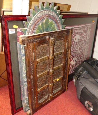 Lot 1089 - A painted wooden wall mirror; carved hardwood...