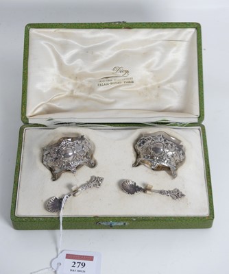 Lot 279 - A pair of French white metal open salts, each...