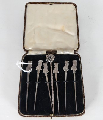 Lot 285 - A set of six George V silver cocktail sticks,...