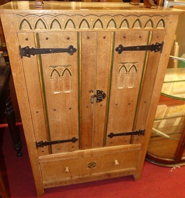Lot 1241 - A joined blond oak gothic style small two-door...