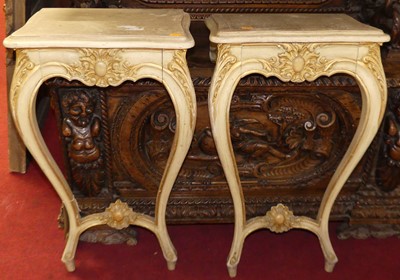Lot 1249 - A pair of French white painted Serpentine...