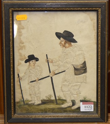 Lot 1122 - An 18th century prickwork watercolour...