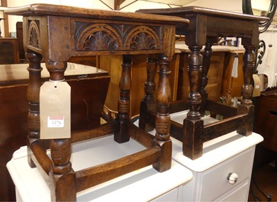 Lot 1276 - Two joined oak joint stools, each raised on...