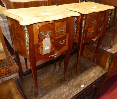 Lot 1291 - A pair of French figured walnut, floral inlaid,...