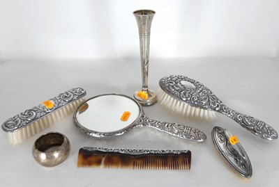 Lot 291 - A silver-backed four-piece dressing table set,...