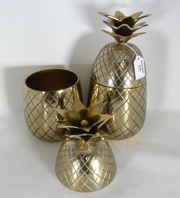 Lot 446 - A pair of novelty brass pineapple boxes and...
