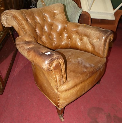 Lot 1382 - A circa 1900 mahogany framed and tan leather...