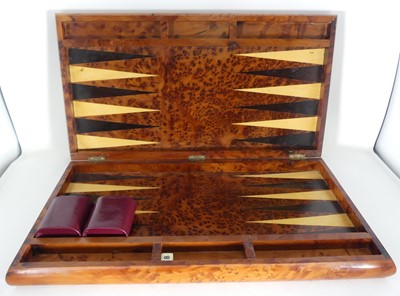 Lot 478 - A burr walnut backgammon board, w.48.5cm