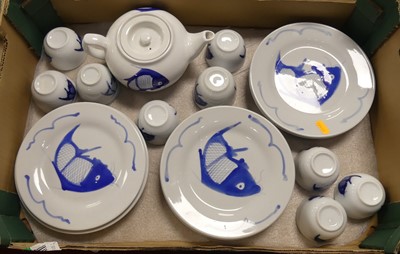 Lot 504 - A Chinese porcelain part tea service, blue and...