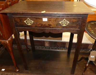 Lot 1446 - An 18th century oak single drawer side table,...