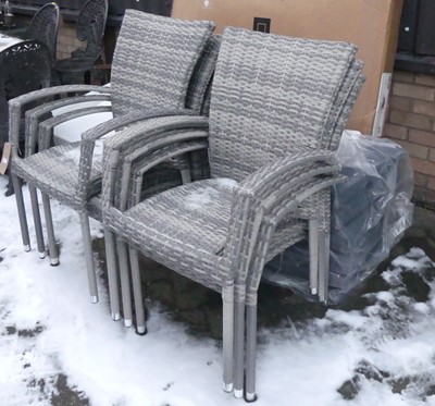 Lot 1469 - A contemporary rattan patio suite, comprising;...