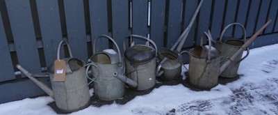 Lot 1471 - Six various galvanised metal watering cans