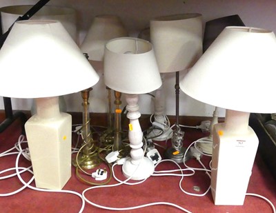 Lot 563 - A pair of cream crackle glazed table lamps,...