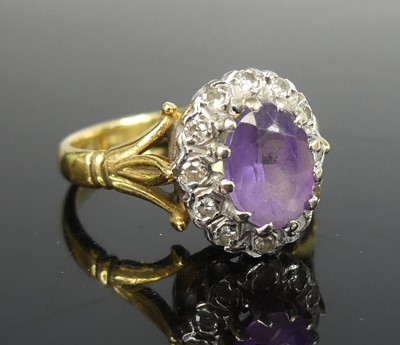 Lot 2509 - A yellow and white metal, amethyst and diamond...