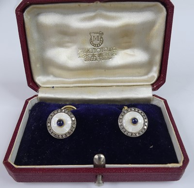 Lot 2521 - A pair of yellow metal diamond and enamel...