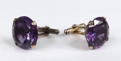 Lot 2522 - A pair of yellow metal synthetic colour-change...