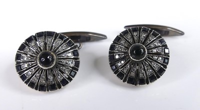 Lot 2523 - A pair of yellow and white metal, sapphire and...