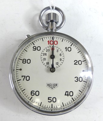 Lot 2528 - A Heuer chrome cased 1-100 minute stopwatch,...