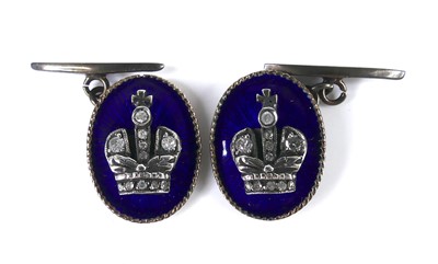 Lot 2537 - A pair of yellow and white metal cufflinks,...