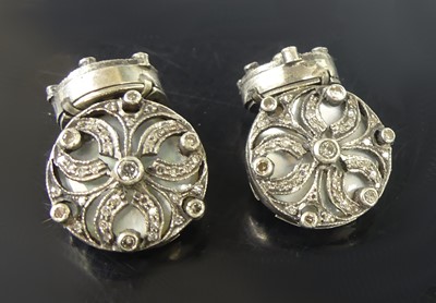 Lot 2538 - A pair of white metal diamond openwork...