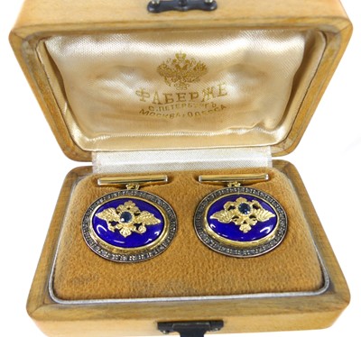 Lot 2547 - A pair of yellow metal Russian lapis and...