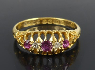 Lot 2555 - An Edwardian 18ct yellow gold ruby and diamond...