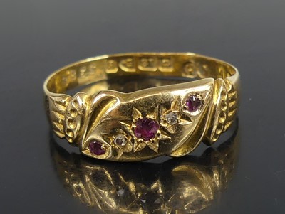 Lot 2556 - An 18ct yellow gold, ruby and diamond dress...