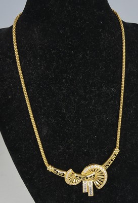 Lot 2574 - A yellow metal tubular meshlink necklet,...