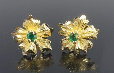 Lot 2578 - A pair of yellow metal textured five-petal...