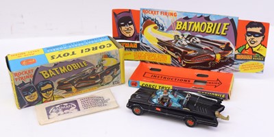 Lot 1243 - Corgi Toys, 267 Batmobile, gloss black, red...