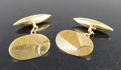 Lot 2593 - A pair of Art Deco 9ct gold cufflinks, having...