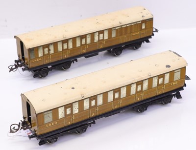 Lot 149 - Two Hornby 0 gauge No.2 LNER teak coaches, to...