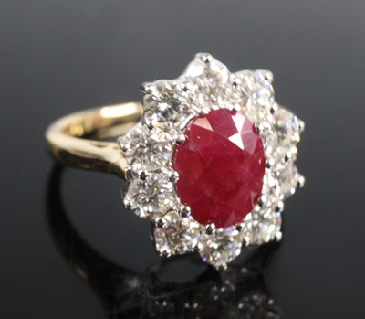 Lot 2656 - An 18ct yellow and white gold, ruby and...