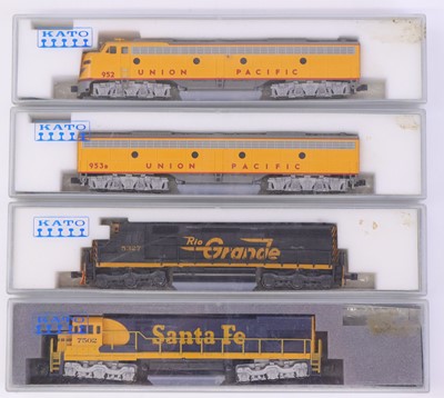 Lot 983 - Four Kato N gauge American Outline locos to...