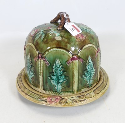 Lot 81 - A Victorian majolica cheese dome stand, relief...